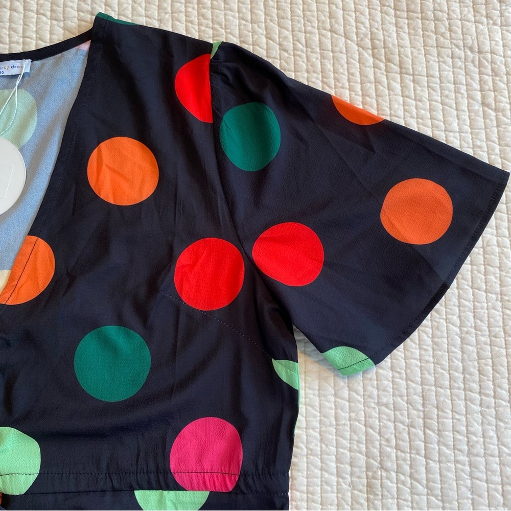 Little Party Dress Colorful Polka Dot Whimsical Maximalist Retro V Neck Size 10 - Picture 12 of 15
